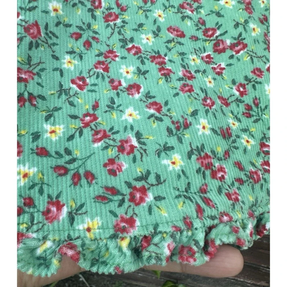 Vtg Y2K Girls Ralph Lauren Green Corduroy Floral‎ Back Tie Dress Sz 6